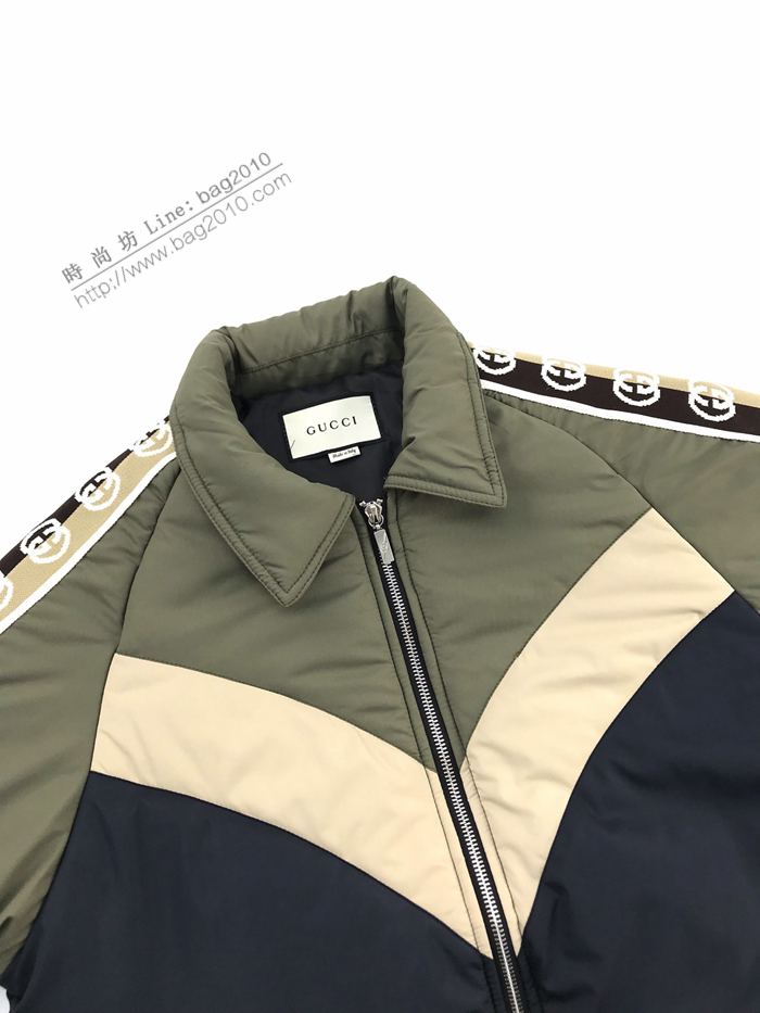 Gucci男裝 古奇2020秋冬新款GGlogo織帶拼色棉服外套  ydi3158